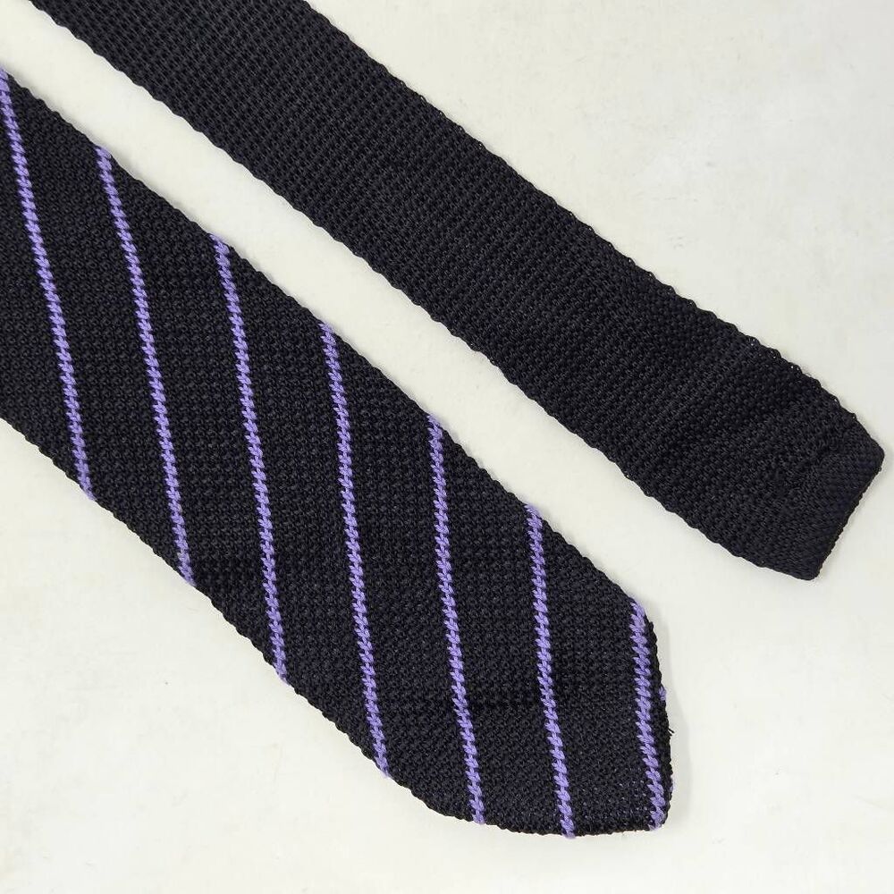BARBARA BLANK NEW YORK SILK TIE KNIT BLACK PURPLE STRIPE LUXURY 3" X 55"